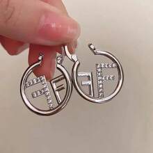 Nuevos pendientes de letra F de lujo, diseño de nicho elegante y personalizado, regalo de joyería - Dorado - Ver 8