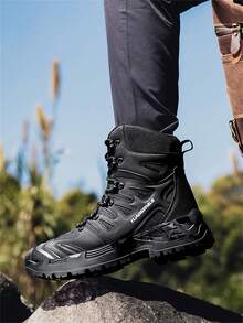 Men's Anti-Slip & Water-Resistant Outdoor Sport Boots, Plus Size Mid-Top Hiking Boots, Tall Desert Boots, Practical Military Boots For Hiking, Camping And Other Outdoor Activities, With Zipper And Hook And Loop Design