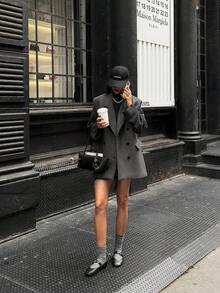 Women's Solid Color Double-Breasted Front Button Faux Pocket Woolen Vest, Suitable For Autumn And Winter - Dark Grey - View 5