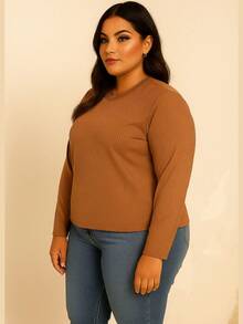 Kit 2 Plus Size T-Shirt Long Sleeve Ribbed Blouse Autumn Winter Valentine's Day Cold Versatile Comfortable Casual Style - NAVY/MOUSSE - View 4