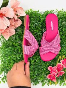 Girls' Flat Sandals, Slide Molekinha, Comfortable Youth - Kepang merah muda - View 5