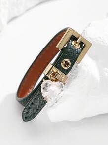 1pc Faux Diamond Bracelet, Leather Cuff With Rhinestones, High-Quality Electroplated Non-Fading, Suitable For Women's Daily Wear, Holiday Gift Choice