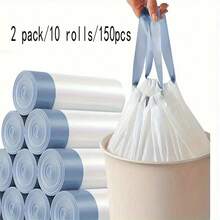 白色抽绳垃圾袋/撕拉式防脏手厨房浴室垃圾袋/大容量垃圾袋 - 藍白色 - 查看 9