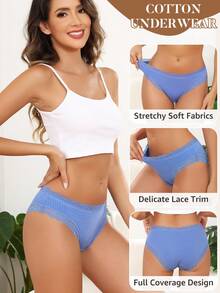 12 Pack Cotton Underwear For Women Lace Cheeky Bikini Panties Full Coverage Soft Stretch Hipster Ladies Briefs S-XL - 彩色 - 查看 2