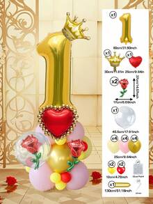 25pcs/Set Royal Princess Theme Luxury Party Decoration Balloon Set - Includes 32-Inch (Approx. 80cm) Deluxe Number Balloons (0-9 Silver/Pearl Pink/Purple/Gold), 18-Inch Clear Balloons, 10-Inch Romantic Heart Balloons (Red/Purple/Pink/Blue), And Exquisite Mini Balloons (Gold Crown/Silver Crown/Shell/Rose/Snowflake), Perfect For Frozen, Ice Palace Theme/Underwater Kingdom Theme/Magic Castle Theme/Rose Garden Theme And Other Royal Princess Style Celebrations, Baby Shower - Multicolor - View 16