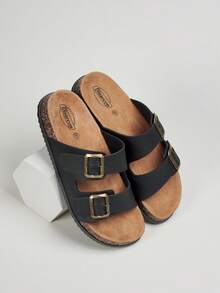 DISARCON Men's Summer New Sandals, Outdoor Street, Matching, Fashion, Casual, Beach, Flat/Mid-Heel/Arch Support/Comfortable Flat Couples Shoes, Breathable High-End/High-Quality/Outdoor Women's Sandals, Adjustable Upper In White/Black/Double Buckle/Metal Buckle/Retro/Classic Indoor Slippers