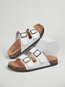 DISARCON Men's Summer New Sandals, Outdoor Street, Matching, Fashion, Casual, Beach, Flat/Mid-Heel/Arch Support/Comfortable Flat Couples Shoes, Breathable High-End/High-Quality/Outdoor Women's Sandals, Adjustable Upper In White/Black/Double Buckle/Metal Buckle/Retro/Classic Indoor Slippers