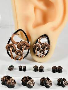 1PC Double FLared Tear Drop Ear Tunnels Piercing Stainless Steel Mushroom Gauges Gold Earrings Plugs. - As Shown - View 11