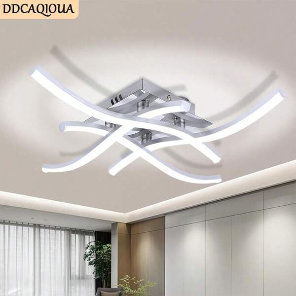 DDCAQIOUA Neue einfache Persönlichkeit Deckenleuchte, 4 Streifen von tic-tac-toe 28W Tri-Color-Deckenleuchte (Silber), geeignet für europäische moderne minimalistischen Stil dekorative Wohnzimmer Kronleuchter, Pendelleuchte, dekorative Lampe, Schlafzimmer Kronleuchter, geeignet für Wohnzimmer, Esszimmer, Schlafzimmer, Flur und andere Multi-Szene, machen das Haus Dekoration mehr schön und großzügig!