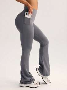 FWH Versión de alto rendimiento, pantalones acampanados adelgazantes de cintura alta con bolsillos secretos | Ropa deportiva retro para el gimnasio, cintura moldeada + levantamiento del trasero, cintura antideslizante + bolsillos ocultos | Perfecto para yoga y uso diario, pantalones acampanados de cintura alta para todo tipo de cuerpos, look retro y elegante de ropa deportiva, pantalones de yoga acampanados de cintura alta