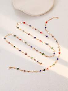 2 件时尚奢华简约双层金属长项链，彩色水晶项链，简约 Y 形长吊坠项链，适合女性日常、派对、宴会、首饰搭配（珠子颜色随机） - 2pcs彩色長項鍊 - 查看 7
