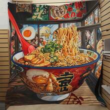 280gsm Fall BlanketJapanese Ramen Plaid Flannel Throw Blanket - Cozy All-Season Warmth, Vibrant Noodle Soup & Ramen Design, Portable Office, Sofa, Bed, Car, Travel Blanket, Travel Blanket| Contemporary Design| Durable Blanket