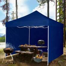 Carpa plegable con toldo, con 3 toldos, 3 x 3 metros, toldo impermeable y resistente al viento, toldo exterior, paredes laterales - Azul - Ver 3