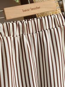 年轻女孩休闲秋季纯色长袖条纹阔腿裤两件套春装套装