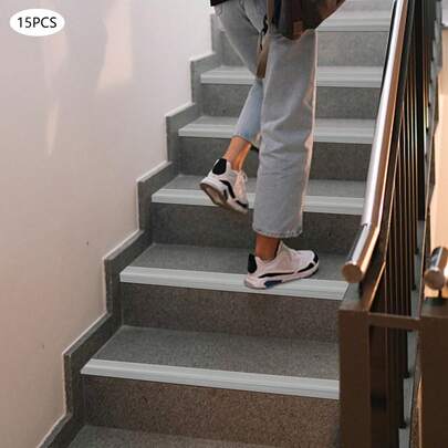 15 Pieces Stair Edge Protector Anti-Slip Stair Corner Trim Rubber Strips PVC -  90*5*2.5cm/35.43*1.97*0.98inch - Self-Adhesive Staircases For Outdoor & Indoor Uses | Protect Pets - Grey