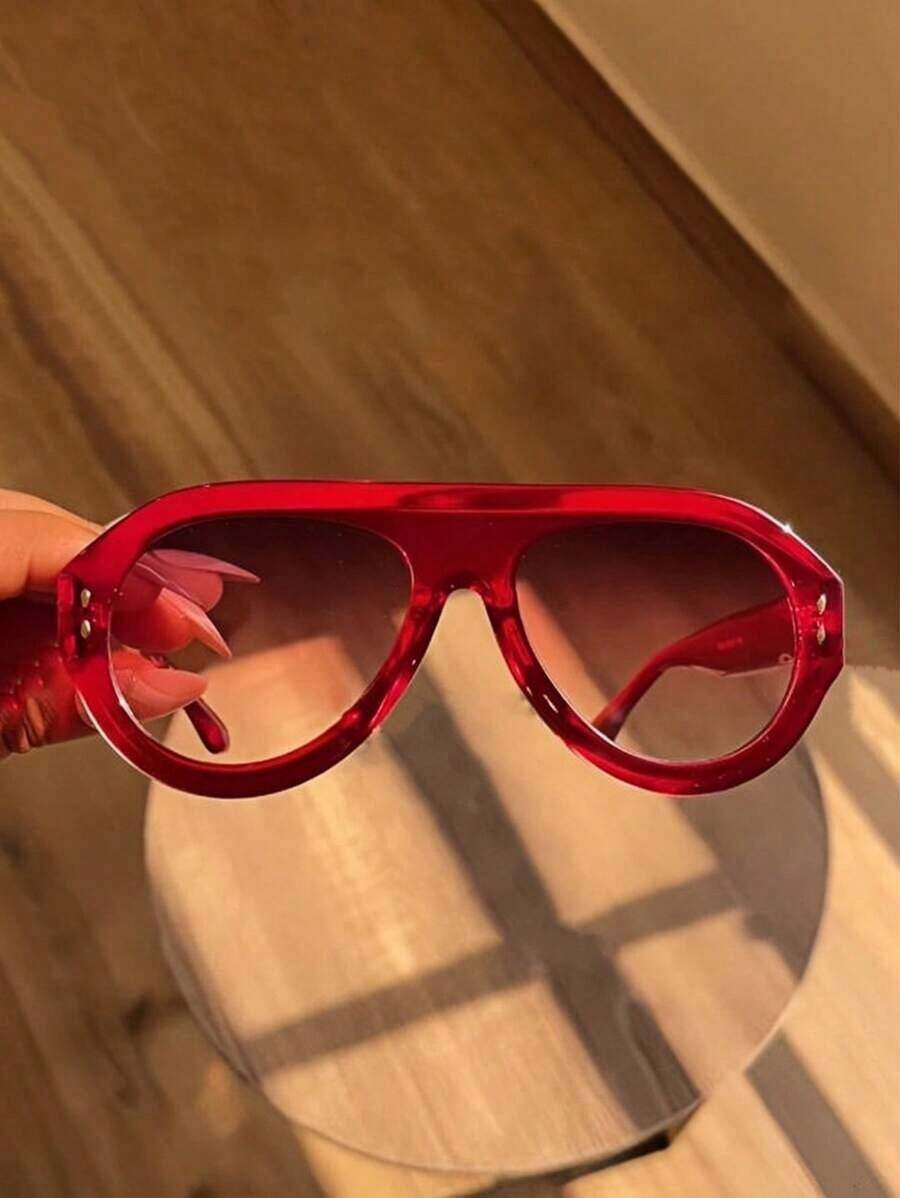 1pc Oversized Sports Fashion Glasses, Personality Street Style Fashion Eyewear,Casual & Versatile Basics Fall Winter Women Outfits Clothes Business Casual Gifts Y2k Fashion Glasses Women Shades Ladies Eyeglasses Fall Winter Outfits Beach Accessories Vintage Y2k Basics Business Casual Gifts Y2KFest MusicFest Preppy Style Back To School - 紅色 - 查看 1