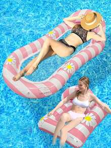 1pc Inflatable Floating Raft, Daisy Stripe Fresh Style With Middle Net, Summer Pool Water Play Inflatable Raft Swim Ring, For Pool Party And Water Gathering, Available In Single Hole Or Multi-Hole Floating Bed Set - Small Daisy Floating Raft With Middle Net - View 19