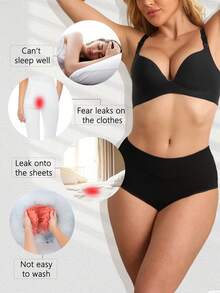 4 Peças Calcinhas de Cintura Alta de Algodão para Mulheres - Cor Sólida, Calcinha de Cobertura Total com Alta Elasticidade, À Prova de Vazamentos, Entreperna Extra Larga e Longa para Período Menstrual, XS-XXL