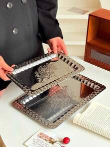 11英寸/13英寸不锈钢甜点盘、面包盘、小吃盘、茶水咖啡托盘、储物装饰盘、蛋糕盘，适用于餐厅、厨房、露台等场所。 - 彩色 - 查看 3