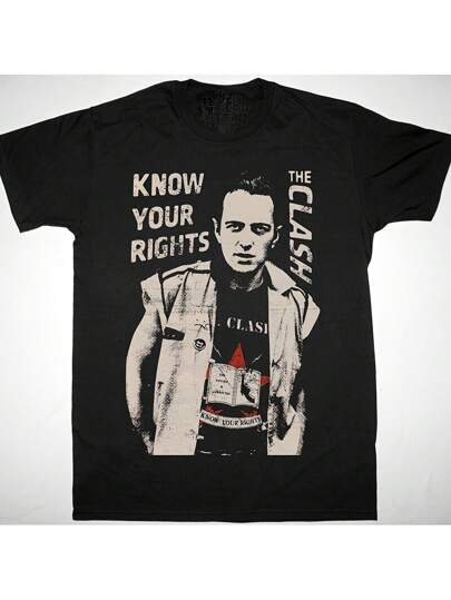 Ropa de Hombre Vtg Conoce Tu Derecho The Clash Band Camiseta de Algodón Unisex Negra de Todas las Tallas Estilosa Perfecta para el Uso Diario