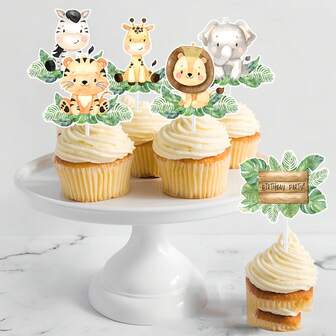 18pcs/54pcs Jungle Animals Theme Cupcake Toppers Birthday Party Wild Party Shower Decor