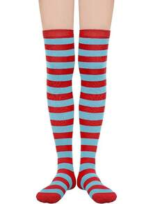 Womens Thigh High Socks Striped High Knee Socks Knee High Socks For Cosplay Long Socks Over The Knee Leg Warmers - Blue and Red Stripes - View 1