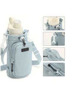 尼龙水壶套，配有可调节肩带，保温设计，适合户外徒步、露营、旅行，带拉链口袋，可用作旅行收纳包、小型行李配件、邮轮必备品、迷你便携旅行收纳包、紧凑型假日收纳包。 - 彩色 - 查看 4