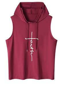 Men's Casual Letter Print Hooded Tank Top, Summer