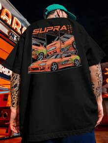 Oversized Streetwear T-Shirt Supra MK4 Orange Car Fast And Furious REF 7241 VEST NERD - 黑色 - 查看 1
