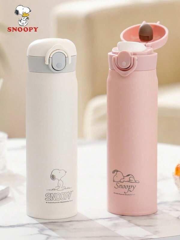 SNOOPY 1 pieza Botella de agua aislada al vacío de diseño minimalista de 500ml, vaso de acero inoxidable con infusor de té, estiloso para deportes al aire libre y viajes, unisex