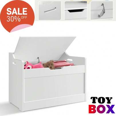 AutoFu Large Toy Box Room Storage White Wooden Bedroom Chest Lid Clothes Box, Toy Storage Organizer Chest Flip-Top Lid, Bedding Box Clothes Storage
