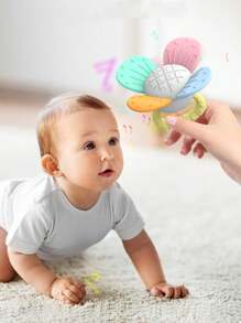 1 pezzo Giocattolo a sonaglino a fiore arcobaleno per bambini, sonaglino a fiore realistico e adorabile, allevia il prurito delle gengive per la masticazione, esercita le abilità manuali del bambino, regalo di compleanno e festività per neonati (colori parziali casuali)