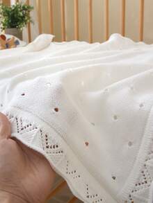 1pc Baby Cotton Hollow Knit Blanket, Comfortable & Delicate Lace Trim, For Daily Use - White - View 5