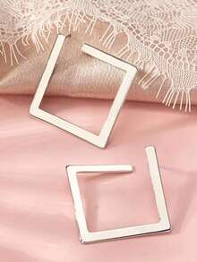 时尚简约几何方形耳环，适合女性日常佩戴 - 白色 - 查看 1