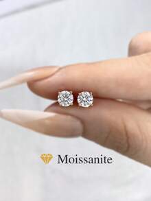 1对4爪耳环0.5克拉-2.0克拉莫桑石钻石耳环S925纯银婚礼耳环订婚耳钉奢华珠宝礼物女孩女士周年纪念