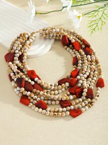 1 件波西米亚风格天然宝石和彩色手工串珠项链，欧美优雅多层锁骨链，适合大型聚会、派对、音乐节，时尚百搭