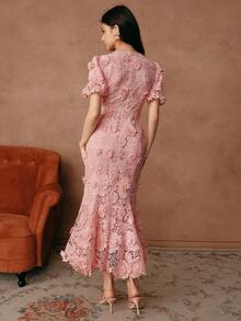 Savoree 女士夏季新款派对时尚3D花卉蕾丝连衣裙 - 粉色 - 查看 3