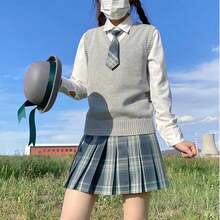 Blostirno Women's Sweater Vest JK Uniform Kint Vests Solid Classic Sleeveless Pullover Sweaters Tops - 黃色 - 查看 11