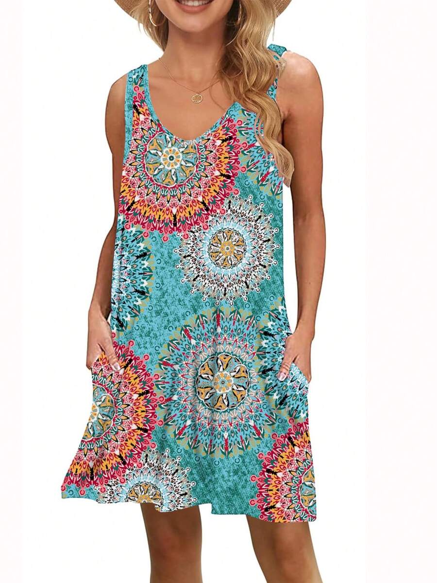 Women's Casual Summer T-Shirt Dresses – Ideal As Beach Cover-Ups Or Tank Dresses - 新印花綠 - 查看 1