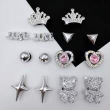 14pcs Silver Shiny Star, Teddy Bear, Crown Shoe Clips With Heart Shaped Faux Pearls, Multi-Functional Detachable Shoe Clips Suitable For Women Sandals, Slippers, Christmas, Birthday Party Gifts