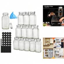 12pcs 4oz Clear Glass Spice Jars With Metal Caps, Shaker Lids, Collapsible Funnel - Dishwasher Safe Seasoning Organizer
