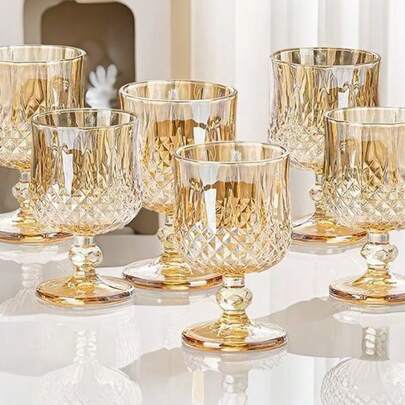 6pcs New Nordic High-Quality Glass Wine Glasses, Thick & Large Brick Pattern Stemware, Cocktail, Brandy, Red Wine, Whiskey & Beverage Glassware Set