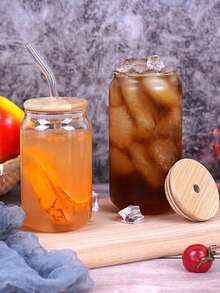 2pcs,16OZ Frosted/Clear Glass Cup Tumblers With Bamboo Lid Sublimate Tumbler Blanks DIY For Iced Coffee Cups