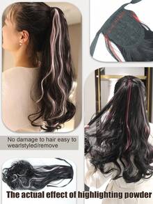 14英寸/18英寸/22英寸合成纤维抽绳马尾夹式假发，适合女性在圣诞节和万圣节佩戴 - 黑色 - 查看 4