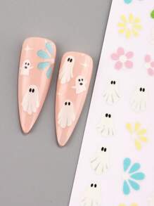 2pcs Halloween Luminous Nail Art Stickers Cartoon Ghost Star Flower Petal Halloween Nails Decals Holiday DIY Nail Supplies Charms Decorations Glow In The Dark