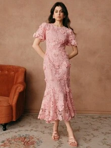 Savoree 女士夏季新款派对时尚3D花卉蕾丝连衣裙 - 粉色 - 查看 4