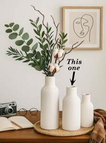 Minimalist Ribbed White Vases, 1/3pcs Decorative Faux Ceramic Look For Fall Home Decor, Modern Dried Flower Display, Great Gift For Living Room, Entryway, Dining Table Room Decor Flower Vase Glass Vase