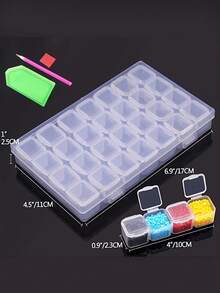 28-Grid Diamond Painting Diamond Storage Box, Container For Diamond Painting Embroidery Accessories,Jewelry Box Jewelry Storage Box Send Label Sticker Without Diamonds,No Tool Kit - trắng - Xem 6