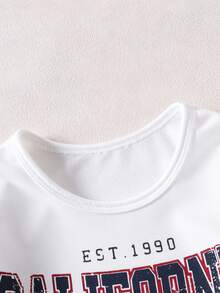 Set de 2 piezas: Sudadera de manga larga y falda plisada mini estilo colegial dulce para niñas, otoño - Azul Marino - Ver 4