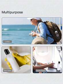 5 件可挤压瓶、分装瓶、透明圆肩瓶带翻盖蝴蝶盖旅行瓶空化妆品样品分配器容器、空透明塑料瓶可再填充挤压、旅行容器小防漏挤压瓶带黑色翻盖用于洗漱用品、洗发水、旅行装化妆品、居家旅行返校男女通用、旅行瓶、旅行必需品 - 黑色 - 查看 6